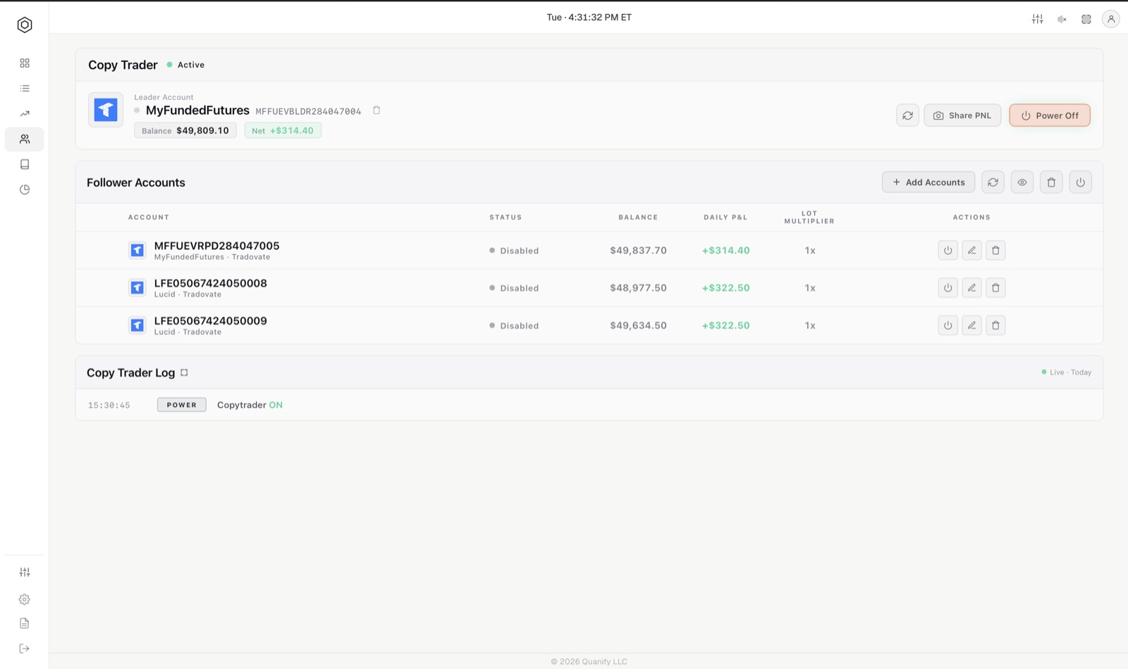 Copy Trader with a leader account and three follower accounts